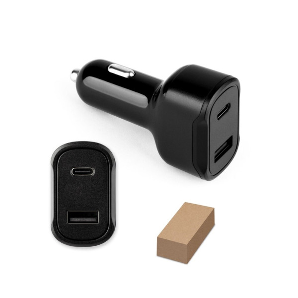 DIRAC. KFZ-Ladegerät mit USB-A Anschluss 18W und USB-C 20W in recyceltes ABS (100 % rABS)