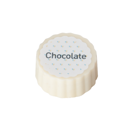 Logo-Praline aus weißer Schokolade